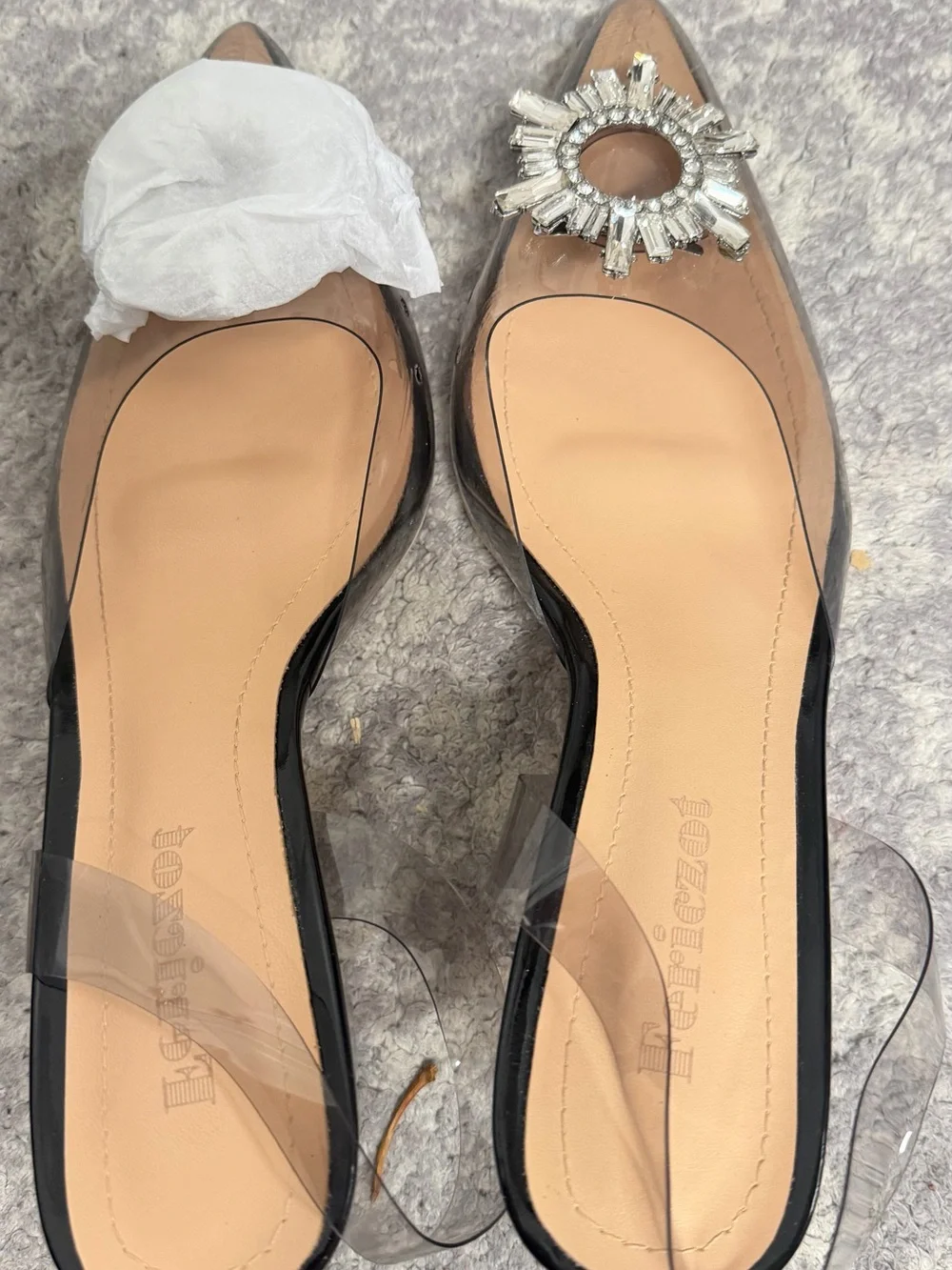 Embellished Clear Strap Nude Pointed-Toe Mules